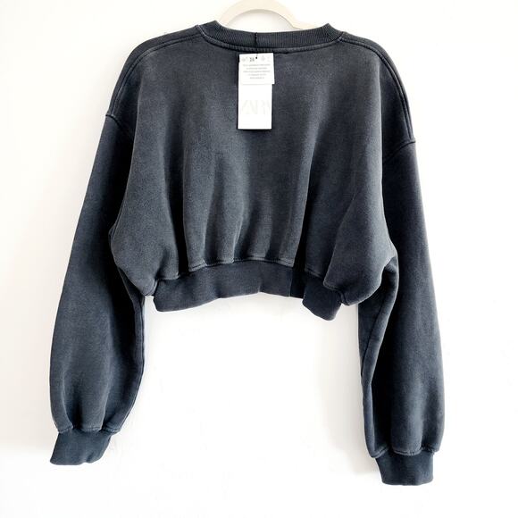 Zara Gray Cropped Jewel Studded Sweatshirt with Rhinestones Size Medium - Picture 2 of 6